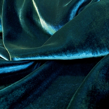 Silk Velvet - Peacock Blue Teal - 45IN, 18% Silk, 82% Rayon, Delicate Wash