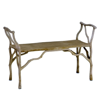 Bench - Beaujon Garden 40W/15D/26H Faux Bois hand molded concrete on iron garden art seating by Currey & Company. 91LBS