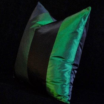 Silk Taffeta Stripe Cushion Emerald Black 18SQ