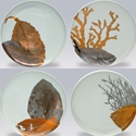 Gilt Sealife 8in Plates/Set of 4