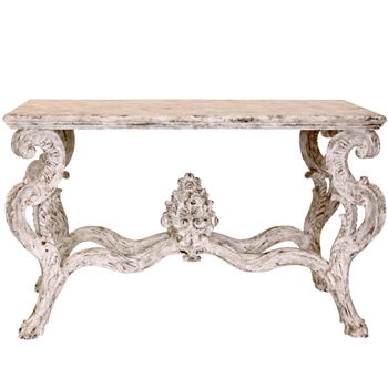 French Carve Whitewashed Table