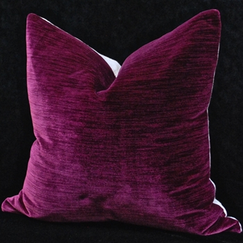 Ecstatic Velvet Aubergine Cushion 18SQ, Linen Reverse, Down Fill