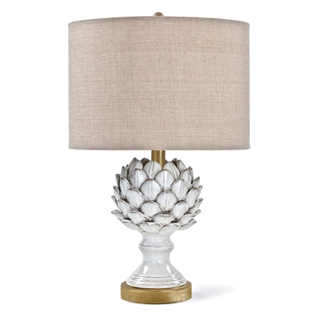 Lamp Table - Artichoke White Linen Drum Shade 13W/21H