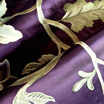 Silk Embroidered - Magnolia Purple Bronze - 100% Silk Shantung, 54in, Repeat 30V x 25H, Dry Clean Only, Do not expose to sunlight.