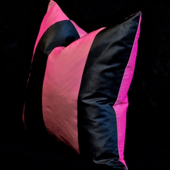 Silk Taffeta Stripe Black Pink Cushion 18SQ