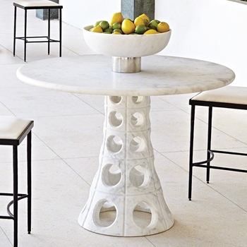 Dining Table - Taper Circle White Marble 40W/28H