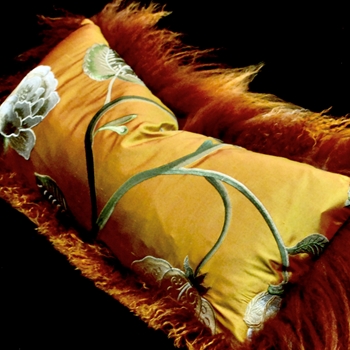 Tibet Fur Rust with Saffron Magnolia Shantung Silk reverse Cushion 24x12