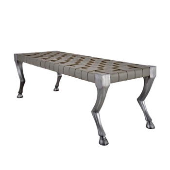Bench - Flicka Patinaed Aluminium Puddle Leather 60W/17D/17H