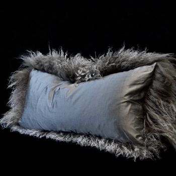 Tibet Fur Pebble with Shantung Pewter Silk Reverse Cushion 24W/12H