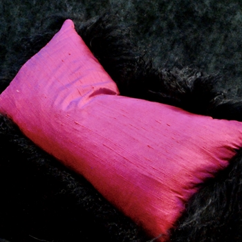 Tibet Fur Black with Peony Dupioni Silk Reverse Cushion 24W/12H