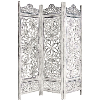 60W/72H  Screen - Bengal 3Panel Carved Wood White Wash *