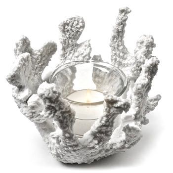Sea Coral Faux Finger Tealight Cup 5In White