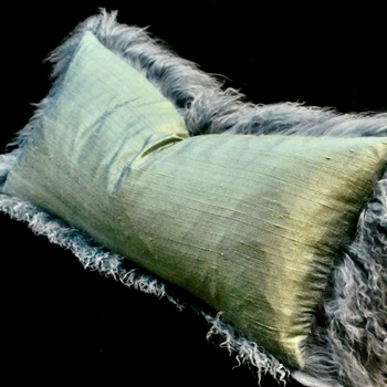 Tibet Fur Wedgwood with Dupioni Silk Sage Reverse Cushion 24W/12H