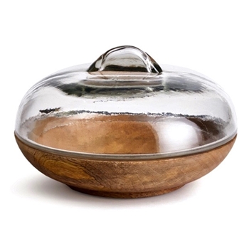 Bowl - Wood Glass Cloche Lid 9W/6H