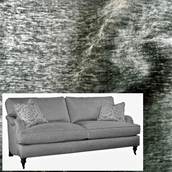 Robin Bruce - Brooke Sofa Sage 2 Seat Cushions 78W/37D/35H - 100% Polyester Chenille Velvet, 50K DR, Grade CC. Antique Black Turned Legs, Antique Brass Castors