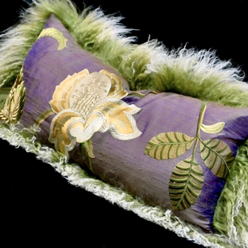 Tibet Fur Olive with Silk Magnolia Violet Reverse Cushion 24W/12H