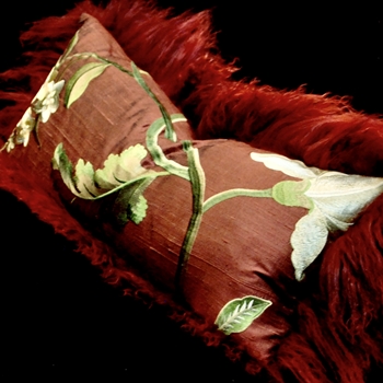 Tibet Fur Henna with Silk Dupioni Magnolia Rust Reverse Cushion 24W/12H