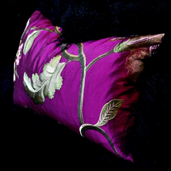Tibet Fur Black with Orchid Magnolia Peony Reverse Cushion 24W/12H