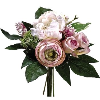 Peony - Rose Ranunculus, Lilac Bouquet 11in Petal - FBQ043-PK/CR
