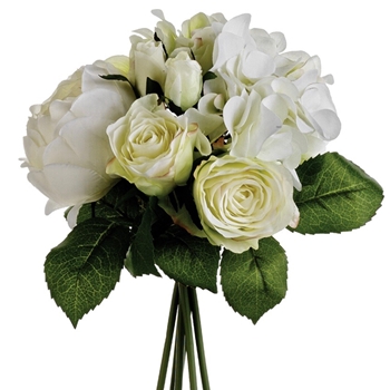 Hydrangea & Peony Rose - Bouquet Cream 11in - FBQ576-CR/GR