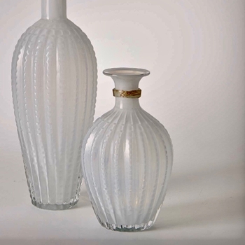 Vase - Gilded Collar Bottle White Glass 7W/12H