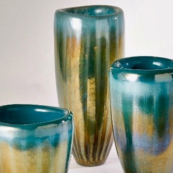 Vase - Teardrop Turquoise/Gold TALL 8W/16H