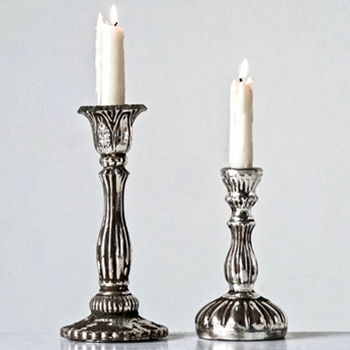 Candlestick - Mercury Glass Silver SHORT 4W/7H