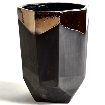 Planter - Facet Band Bronze Black Porcelain MEDIUM 13W/16H