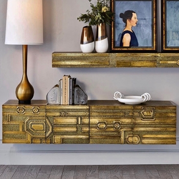 Console - Abstract - Brass Clad Wood 72W/18D/16H