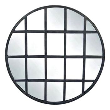 36W/36H Mirror - Grid Round Patina Iron