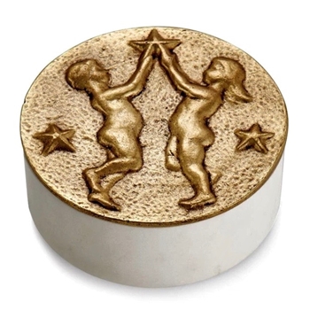Aram Zodiac #06 - May 22 - Jun 21 - GEMINI- Goldtone & Marble Box 4.5X1.75in