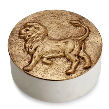 Aram Zodiac #08 - Jul 23 - Aug 23 - LEO - Goldtone & Marble Box 4.5X1.75in