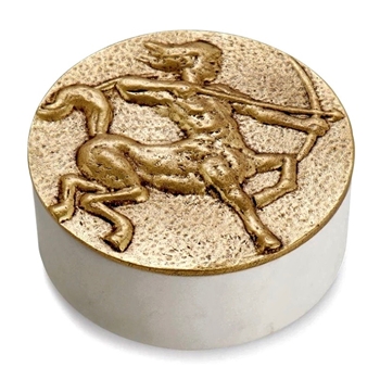 Aram Zodiac #12 - Nov 22 - Dec 21 - SAGITTARIUS - Goldtone & Marble Box 4.5X1.75in