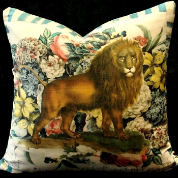 John Derian - Manes Delft Cushion 20in SQ - Lion Side