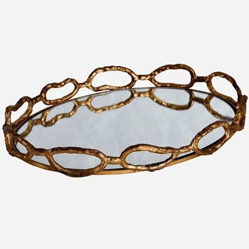 Tray - Gold Cable Chain Mirrored 19W/13D/3H