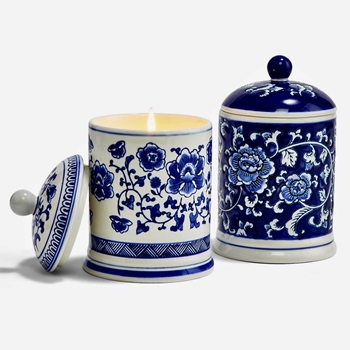 Candle - Delftware Canton Jar 4W/6H 2 designs Sold individually - Fragrance Fresh Linen
