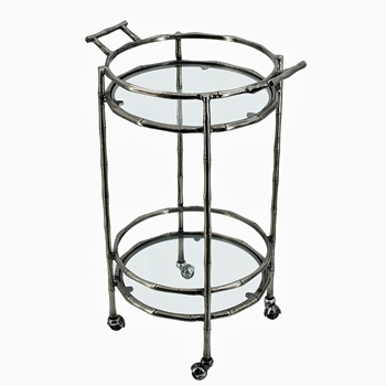Accent Table - Serving Cart Silver Bamboo Round 16W/20D/30H