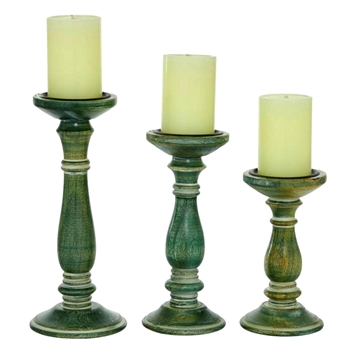 Candlestick - Verde Balustra Wooden 8,10,12in Height. Sold in Set of 3
