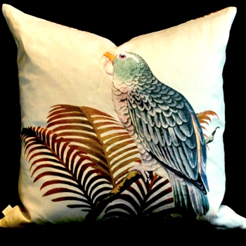John Derian - Parrot & Palm Parchment Cushion Reverse 20SQ