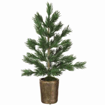 Tree - Little Green Pine in Gold Pot 17in - YTM111-GR
