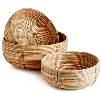 Basket - Rattan Bowl Honey Set of 3 - 15, 13, 11W X 6, 5.5, 4H