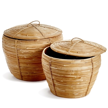 Basket - Rattan Cobra Lidded Honey Set of 2 - 15x11, 12x10