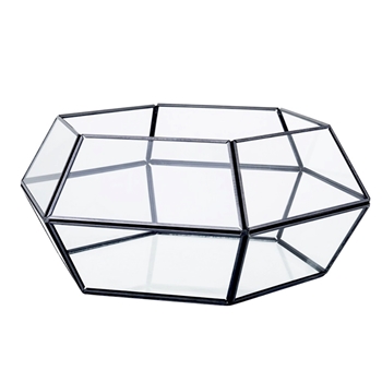 Terrarium - Geometric Glass & Black Metal Oval Bowl 11W/9D/4.5H
