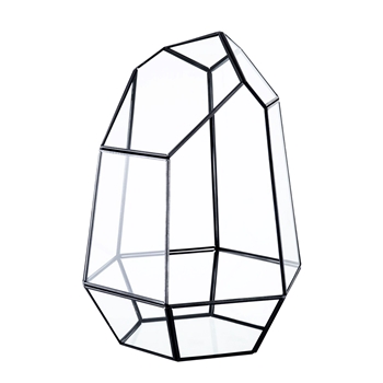Terrarium - Geometric Glass & Black Metal Hurricane 8W/7D/12H