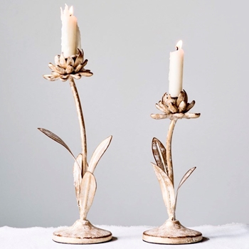 Candlesticks - Tulips 4W x 10 & 12H Vintage Tuscany Set of 2