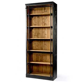 Bookcase - Ivy Patina Black & Honey Pine 39W/17.5D/102H - Recycled Pine & Cast Iron 177LB