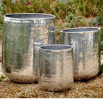 Planter - Hammered Aluminium SET OF 3 16W/21H  - Also Sold Individually