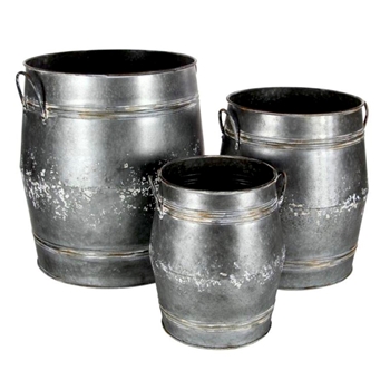 Planter - Barrel Galvanized - Set of 3 - 12W/24H - Also Sold Individually