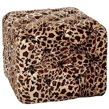 Ottoman - Tufted Leopard Velvet Cube 24in