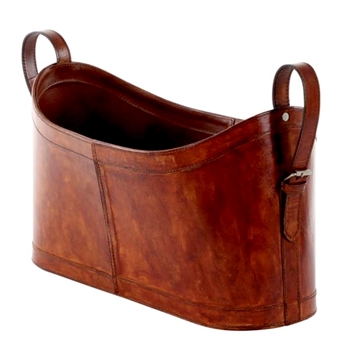 Basket - Magazine Caddy Russet Leather 21x9x12H